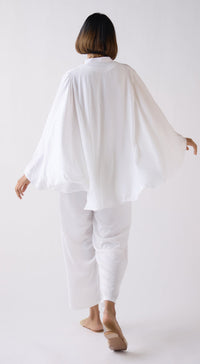 Ivory Crushed Satin Shirt with Mala