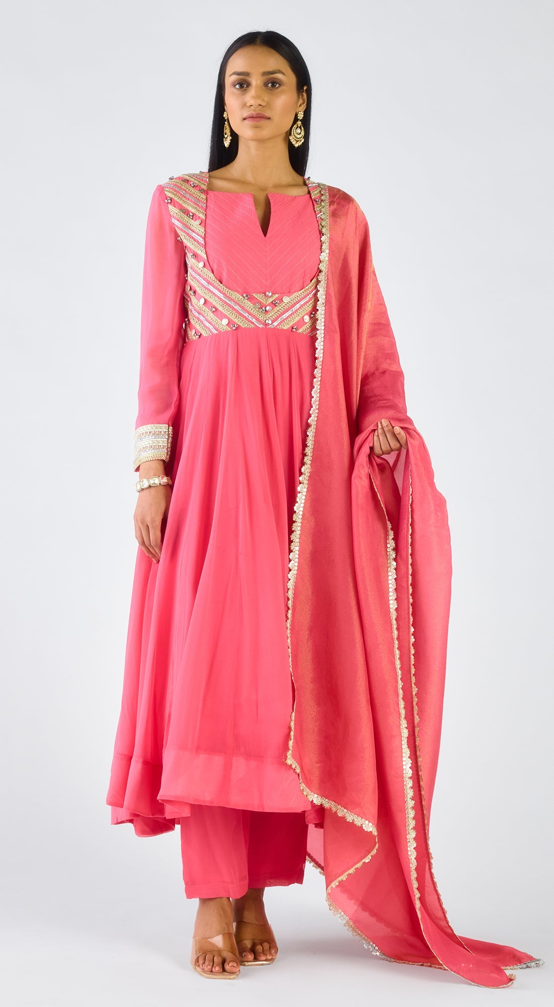 Rani Chanderi Embroidered Anarkali Set