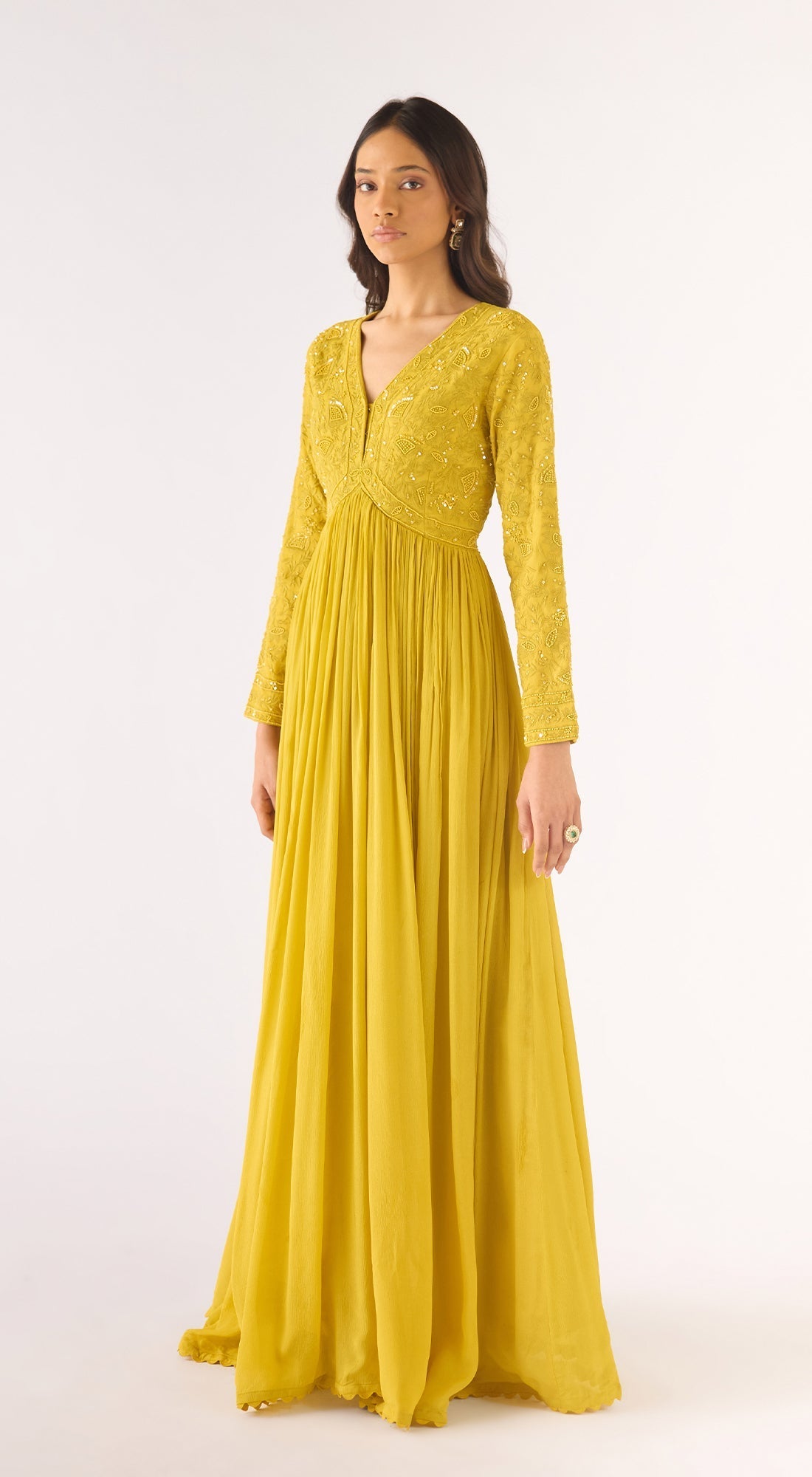 Lime Georgette Embroidered Anarkali