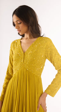 Lime Georgette Embroidered Anarkali