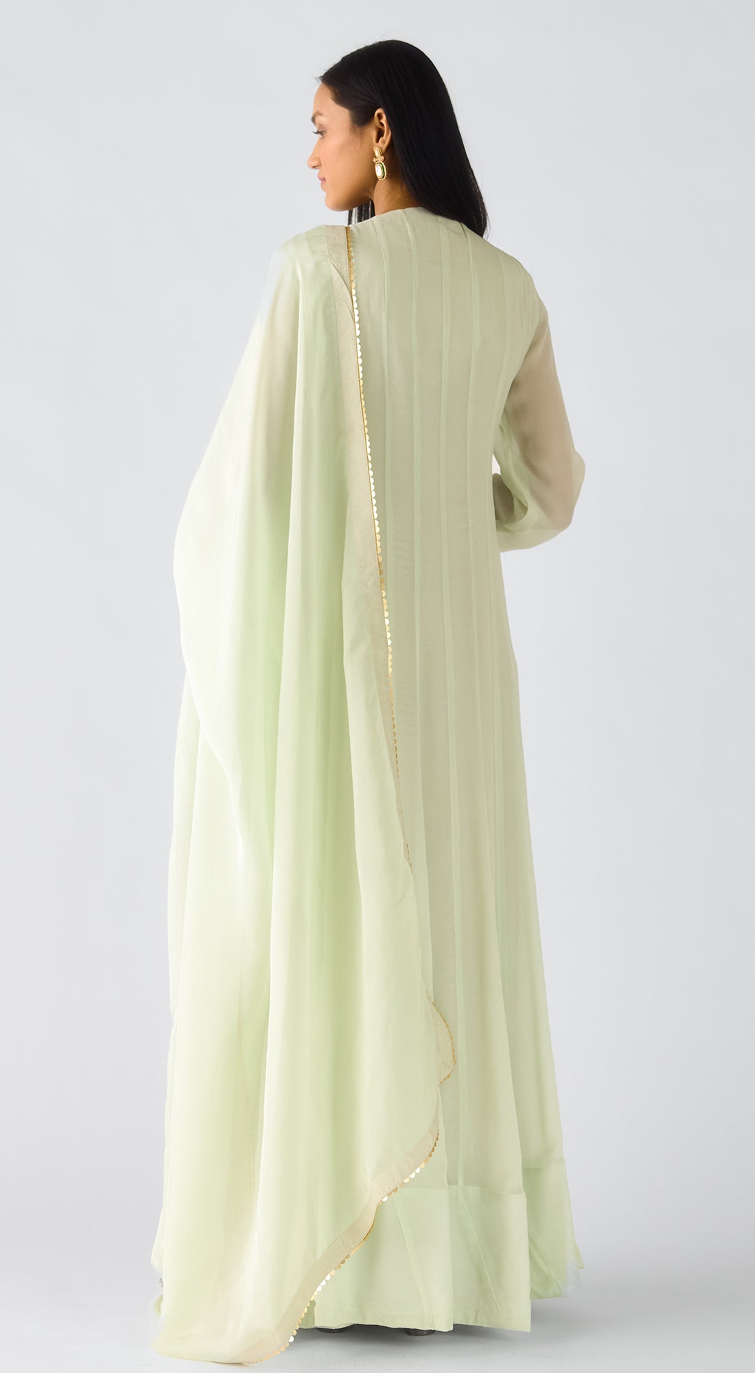 Pista Chiffon Embroidered Anarkali Set