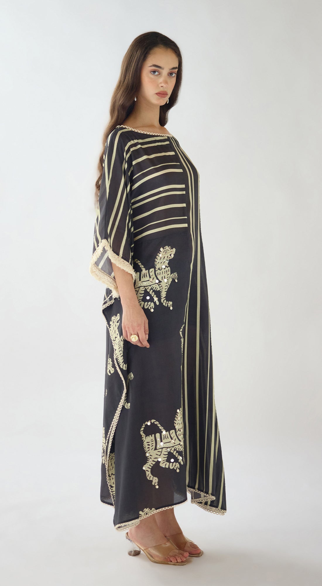 Black Stripes Abstract Kaftan Set