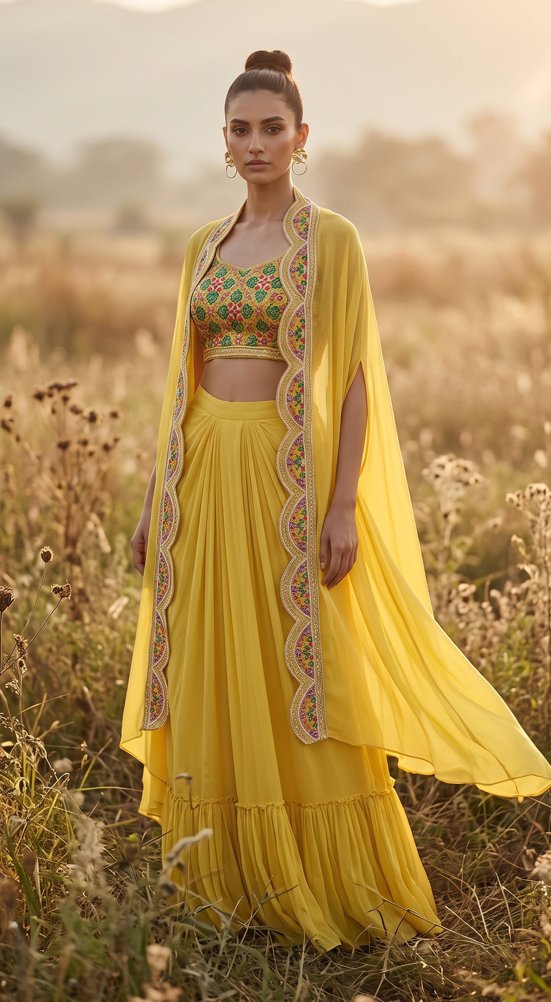 IMPERIAL LIME PHULKARI CAPE SET