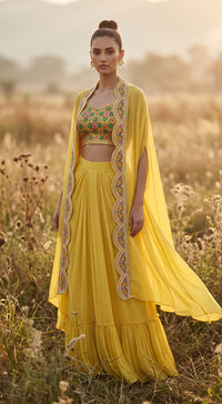 IMPERIAL LIME PHULKARI CAPE SET