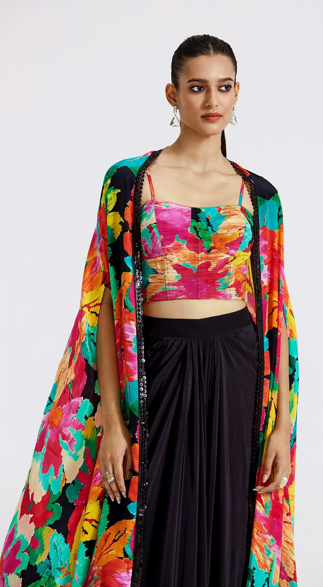 Multicoloured Skirt Set With Cape
