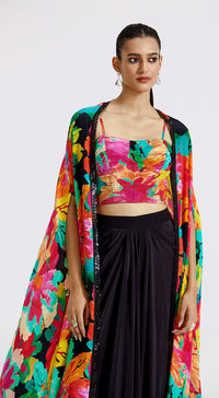 Multicoloured Skirt Set With Cape