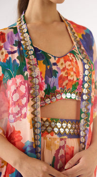 Ivory Georgette Embellished Cape Set