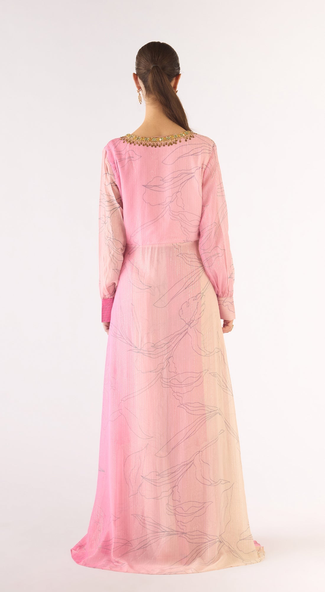 Mauve Chiffon Embroidered Cape Set