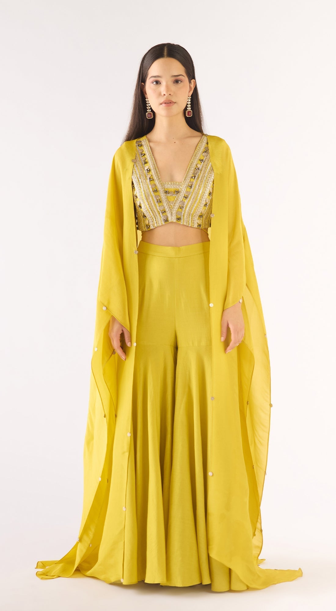 Lime Tissue Embellished Cape Set