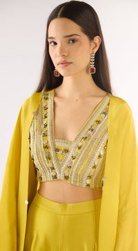 Lime Tissue Embellished Cape Set