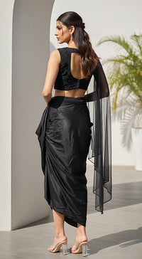 Black Georgette Embroidered Fusion Set