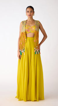 The Amber Radiance Jacket & Sharara Set