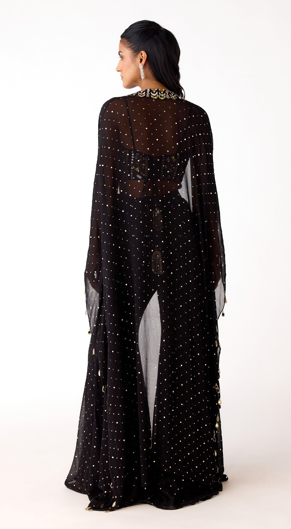 Black Mukaish Georgette Cape Set