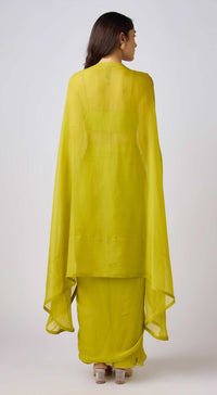 Lime Georgette Embroidered Kaftan Set