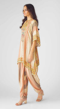 Peach Muslin Embroidered Kaftan Set