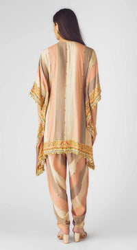 Peach Muslin Embroidered Kaftan Set