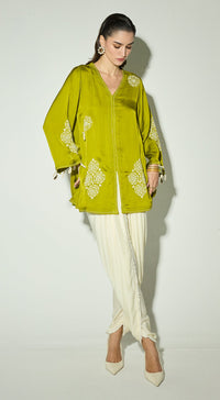 Green Satin Embroidered Co-ord Set