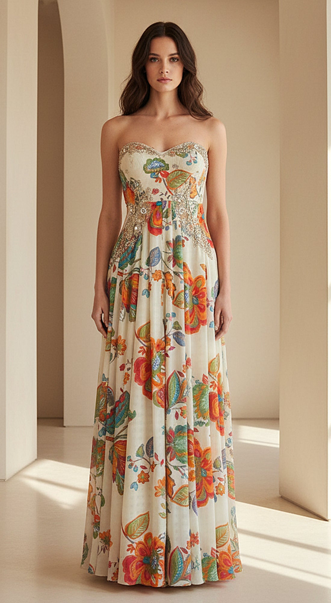 Ivory Crepe Garden Embroidered Jumpsuit