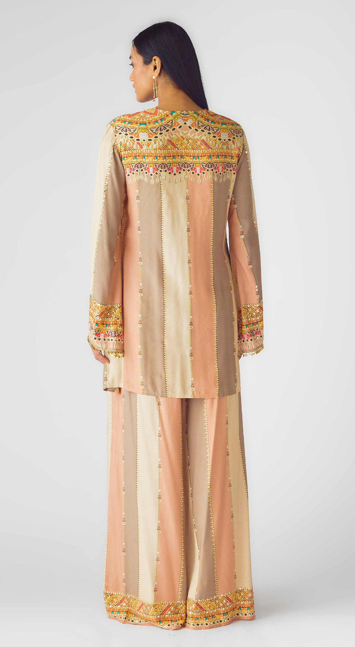 Peach Muslin Embroidered Kurta Set