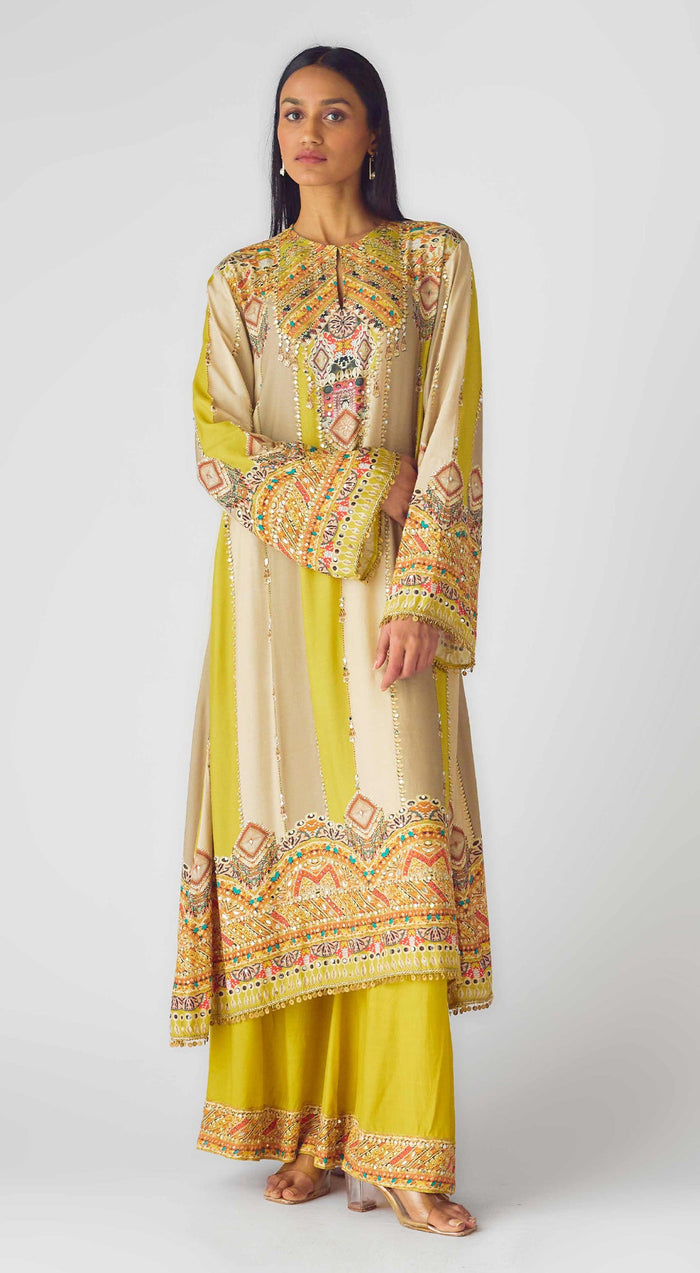 Lime Muslin Embroidered Suit Set