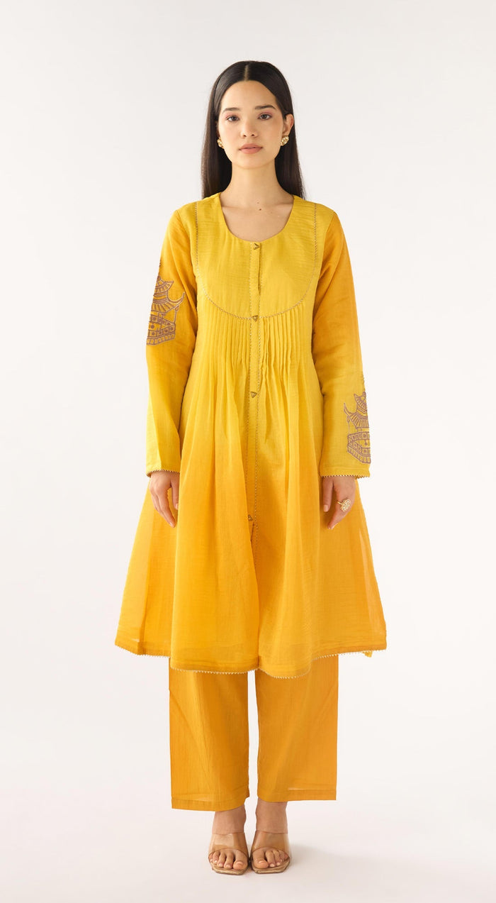 Yellow Chanderi Embroidered Suit Set