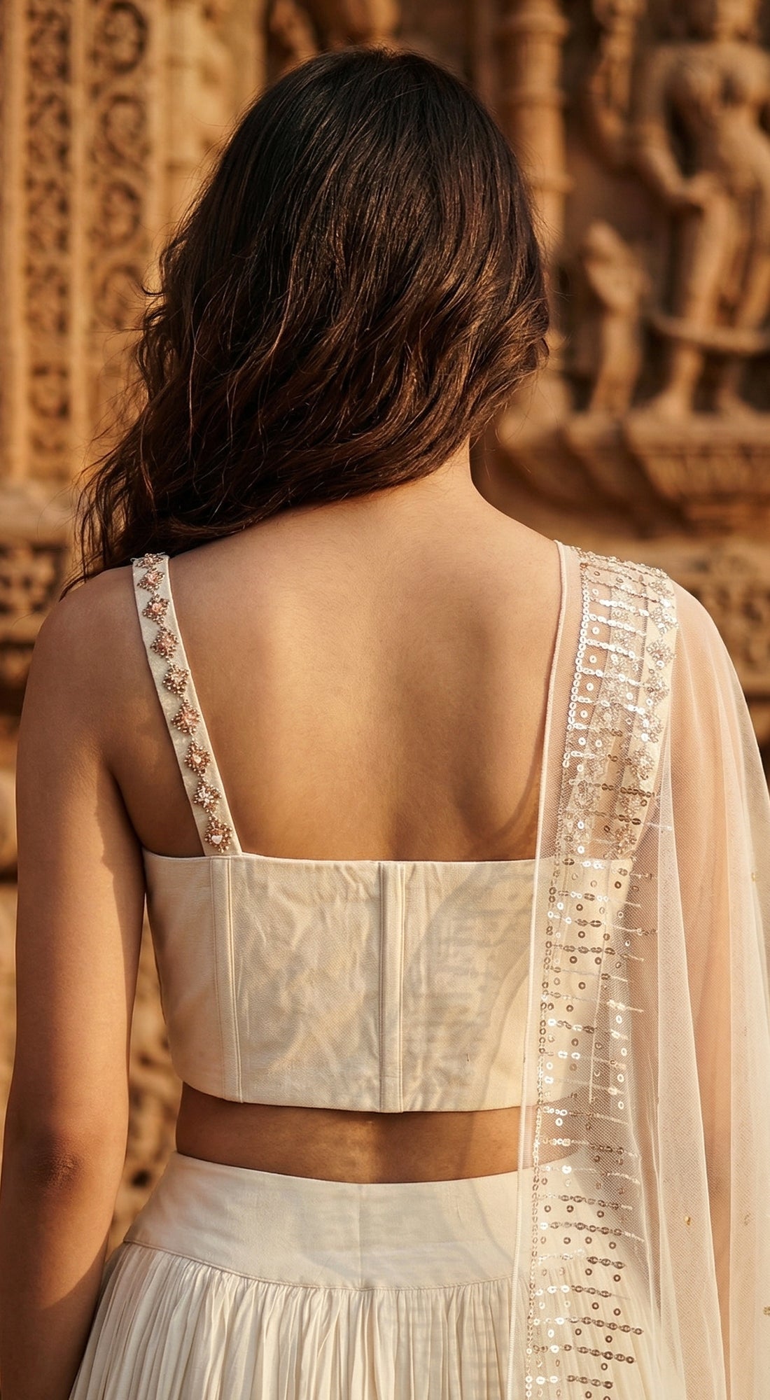 Ivory Georgette Embroidered Lehenga Set