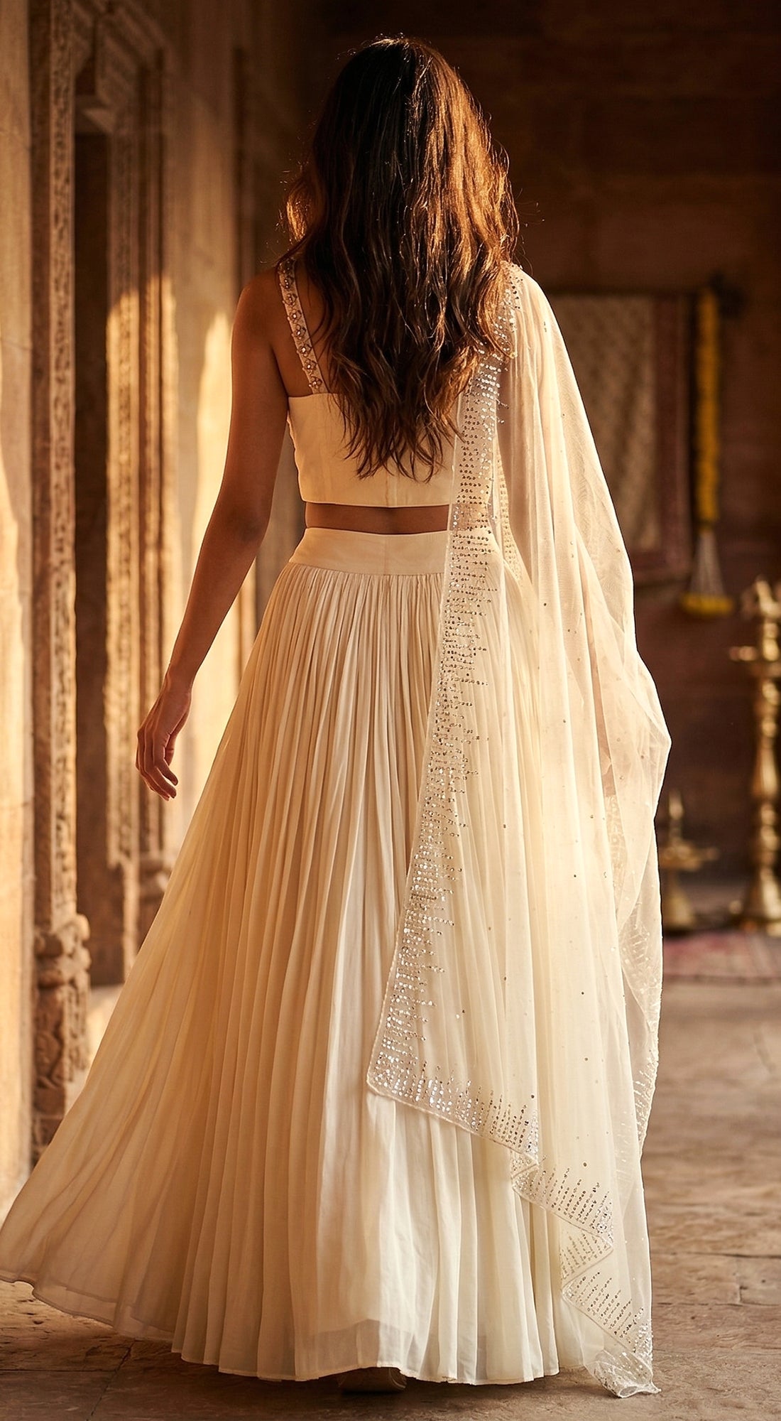 Ivory Georgette Embroidered Lehenga Set