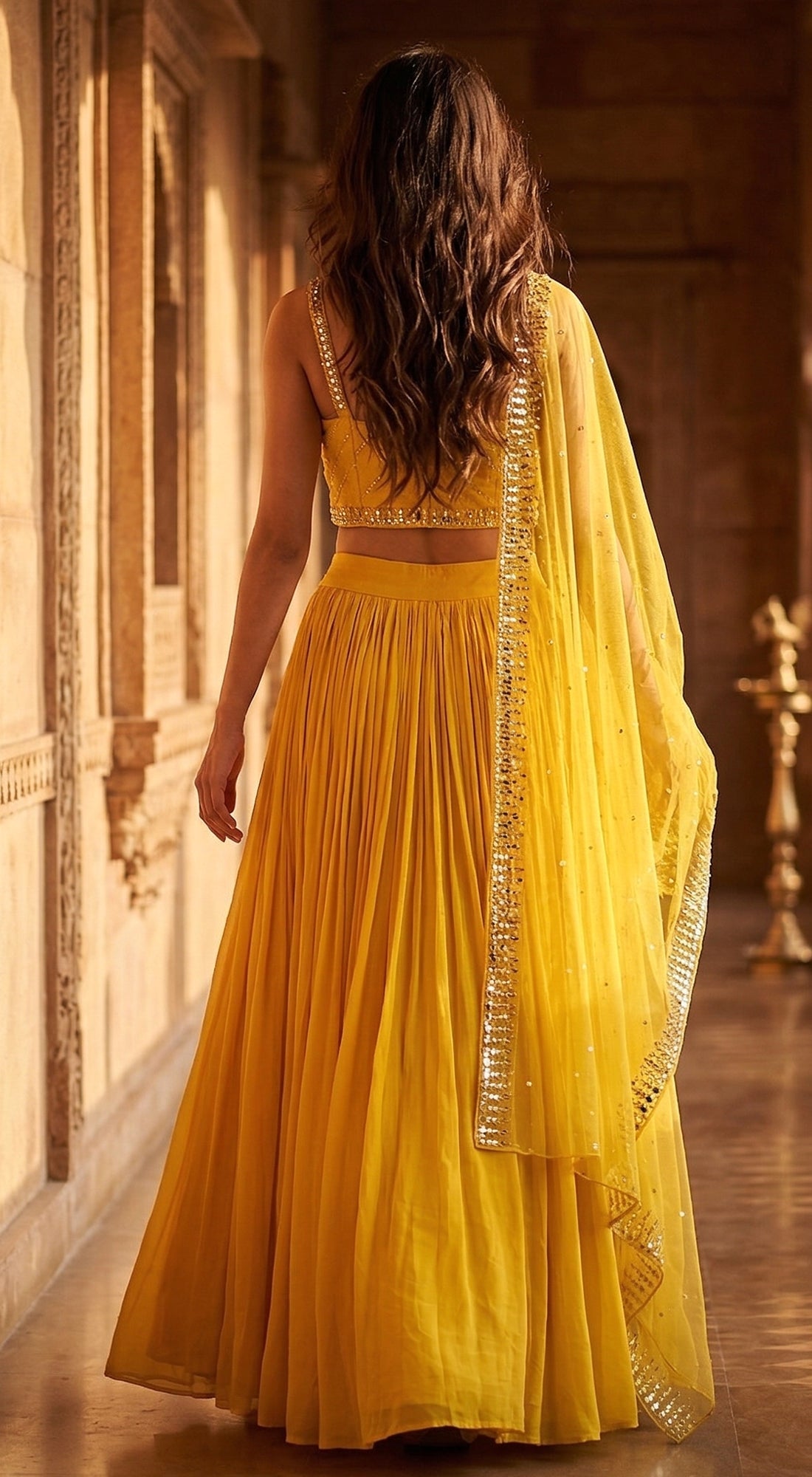 Yellow Georgette Embroidered Lehenga Set