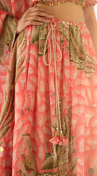 Peach Organza Embroidered Lehenga Set