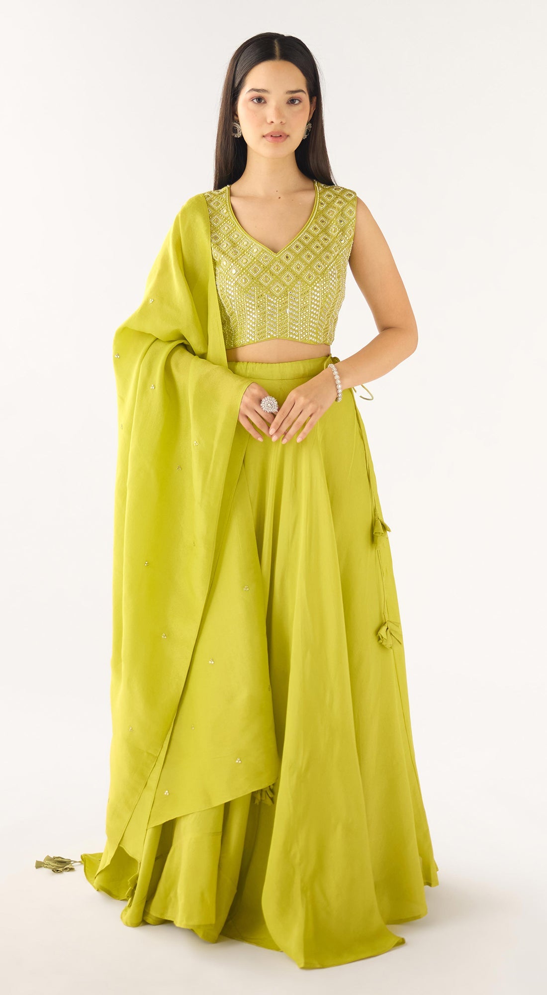 Lime Tissue Embroidered Lehenga Set