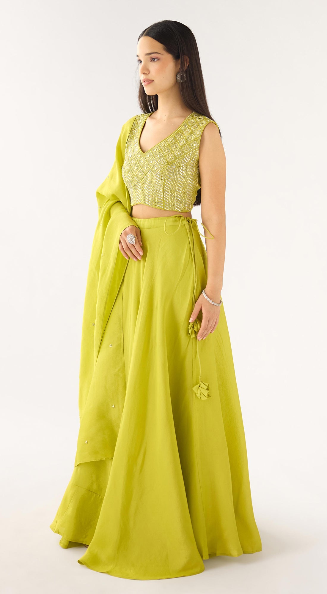 Lime Tissue Embroidered Lehenga Set
