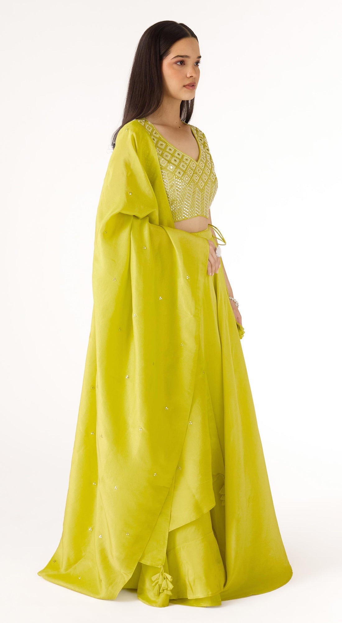 Lime Tissue Embroidered Lehenga Set
