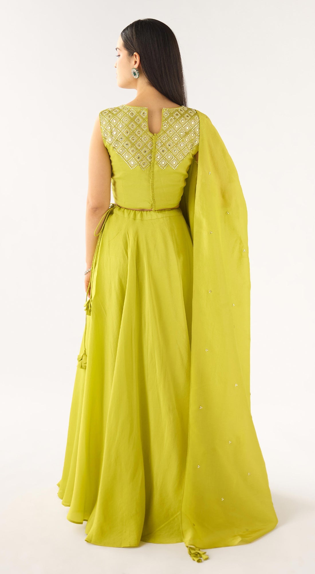 Lime Tissue Embroidered Lehenga Set