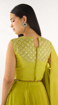 Lime Tissue Embroidered Lehenga Set