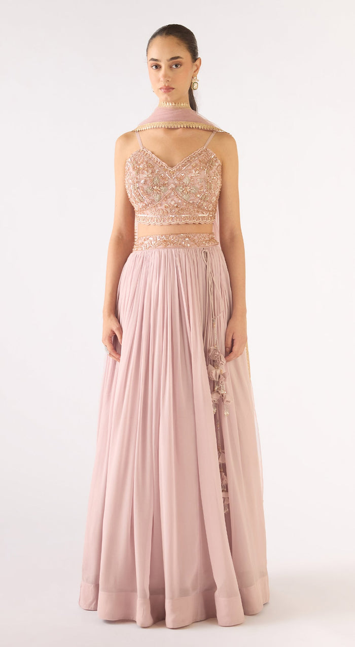 Lilac Georgette Embroidered Lehenga Set