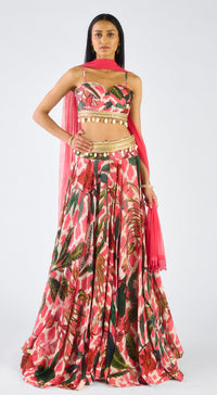 Pink Chiffon Embroidered Lehenga Set
