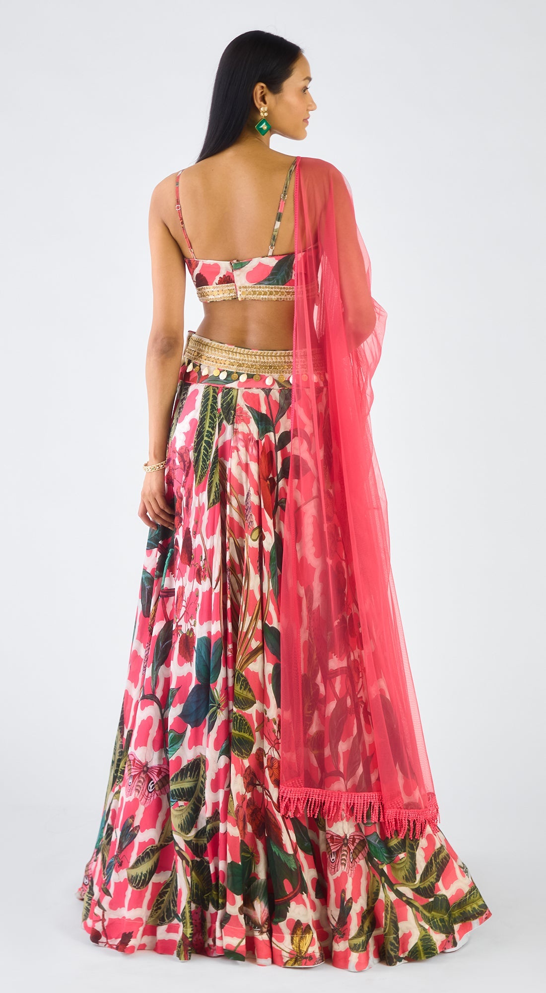 Pink Chiffon Embroidered Lehenga Set