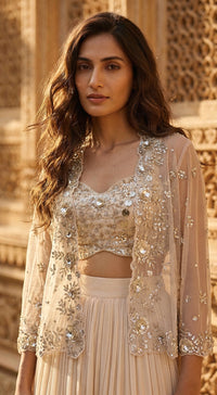 Peach Embroidered Lehenga Set with jacket