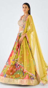 Lime Georgette Embroidered Lehenga Set