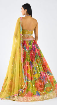 Lime Georgette Embroidered Lehenga Set