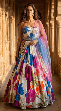 Ivory Crepe Embroidered Lehenga Set