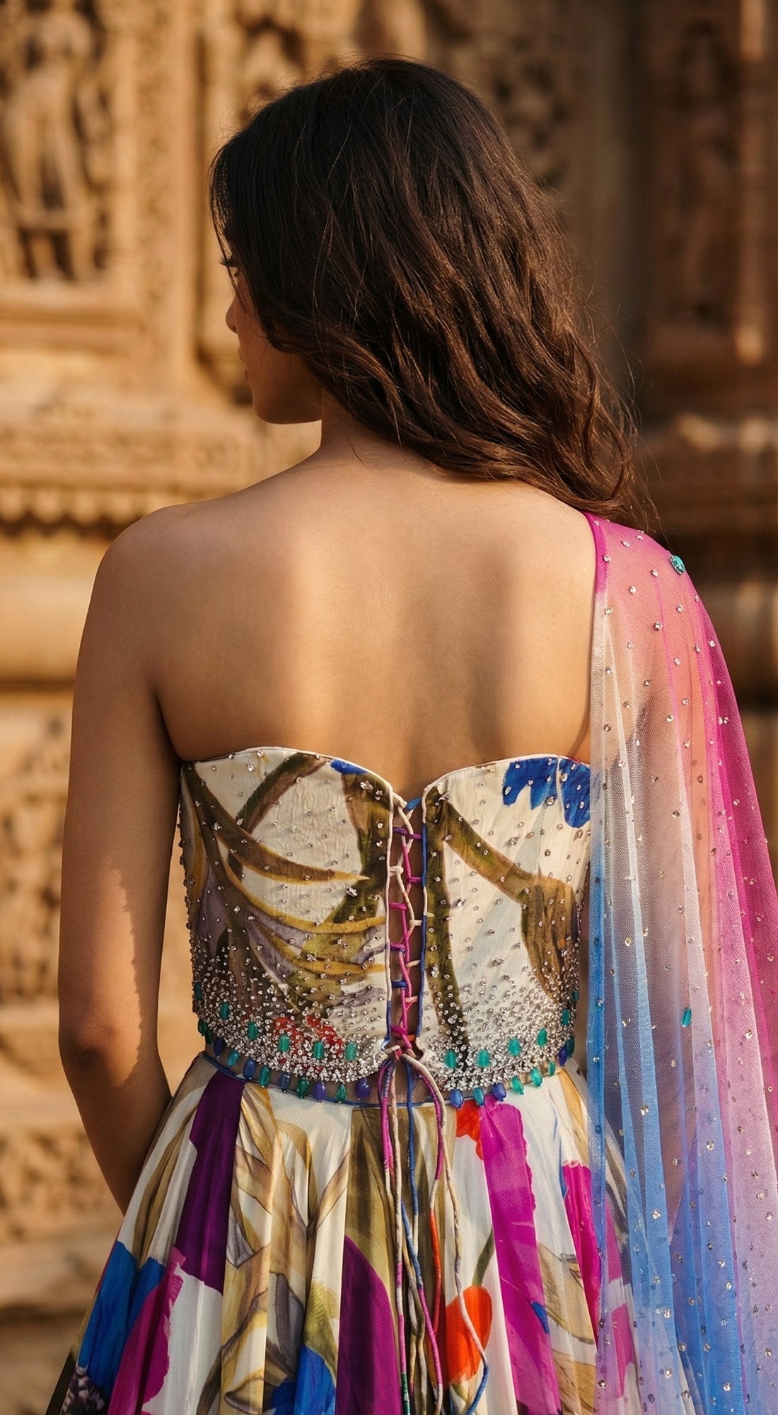 Ivory Crepe Embroidered Lehenga Set