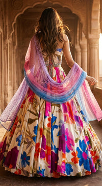 Ivory Crepe Embroidered Lehenga Set