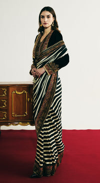 Black Velvet Embroidered Saree Set