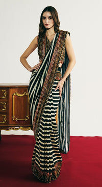 Black Velvet Embroidered Saree Set