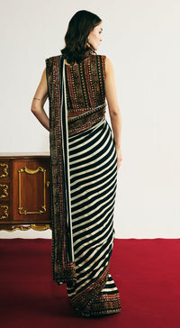 Black Velvet Embroidered Saree Set