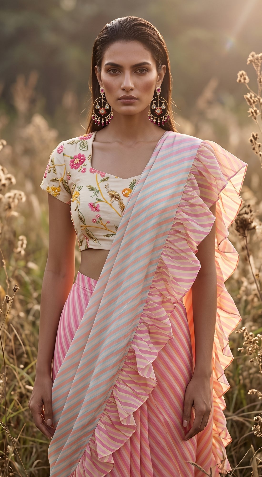 Yellow Georgette Abstract Draped Saree