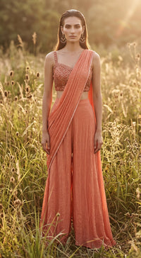 Rust Chinon Embroidered Draped Sharara