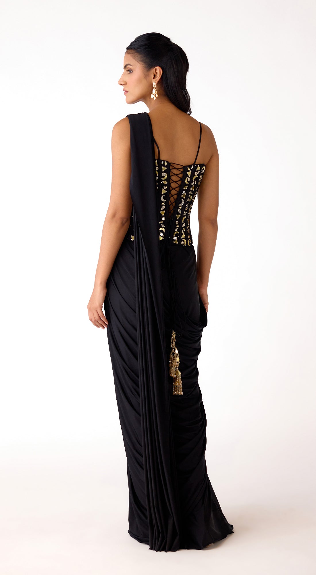 Black Corset Draped Saree Set