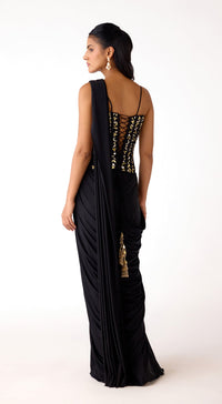 Black Corset Draped Saree Set